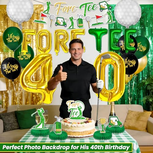 Image of Golf 40th Birthday Decorations for Men, 40 Year Old Happy Bday Party Decoration Forty Golf Decor Balloons Banner Cake Topper