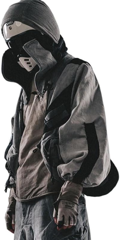 Multi Pockets Deconstructive Jacket Storage Net Cap Stacked Function Style Loose Short Coat for Men