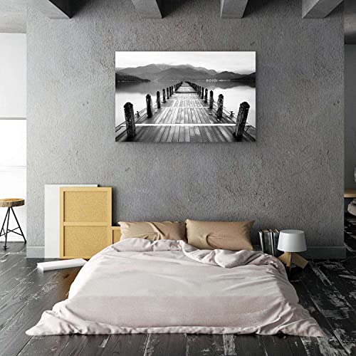 Startonight Canvas Wall Art Black And White Abstract Morning Bridge, Framed Artwork Picture Home Decor For Living Room 32" X 48" #TOP2