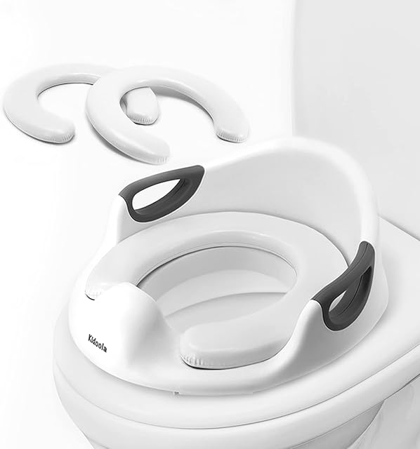 KIDOOLA Toilet Seat for Potty Training  Perfect Toddler & Kids Toilet Trainer with Splash Guard, Handles and Backrest  Childrens Portable Potty Seat for Use on Round & Oval Toilets