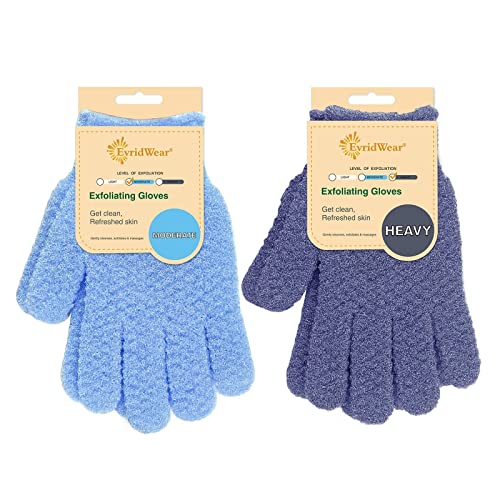 Evridwear Heavy&Moderate Exfoliating Dual Texture Bath Gloves for Shower 2 Pairs