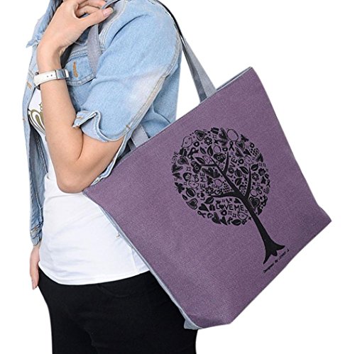 Bestpriceam Women's Tree of Life Printing Canvas Bags Shoulder Bag Zipper Casual Handbag (Purple)