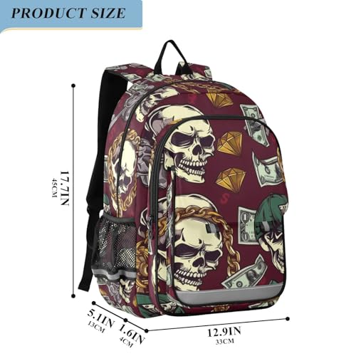 Skull Punk Money (003) Laptop Backpack Lightweight Bookbag Travel Backpack with Multiple Pockets for Women Men2