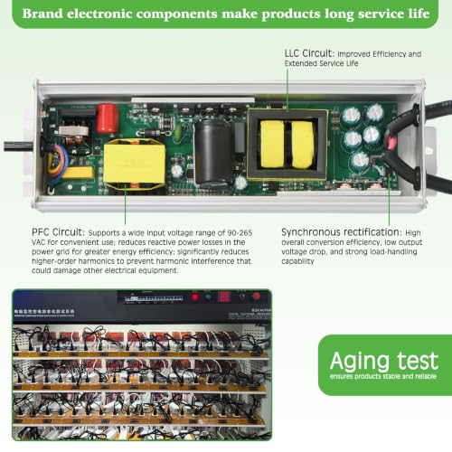 Image of LED Driver 300 Watts(150W X2) 12V DC Transformer，Waterproof IP67 Power Supply, Adapter with 3-Prong Plug 3.3 Feet Cable for Any DC led Lights, Computer Project, Outdoor Light