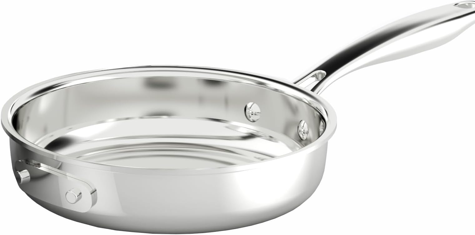 Nuwave 8-inch Stainless Steel Fry Pan, Tri-Ply & Heavy-Duty Construction, Premium 18/10 Stainless Steel