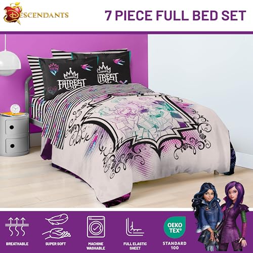 Image of Jay Franco Kids Comforter Set Includes Sheets and Pillow Cover - Soft and Cozy Bed Set for Stylish Room Decor, Multi - Descendants, 7 Piece Full