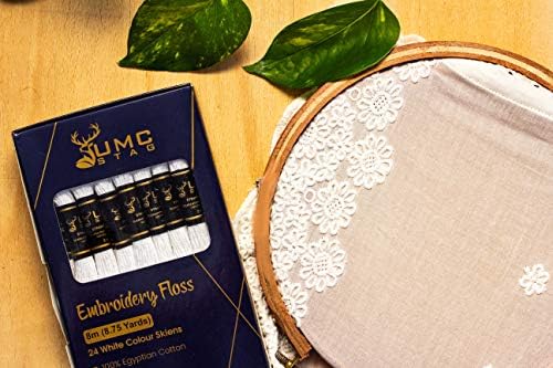UMC STAG 24 Pieces White Colour Premium Embroidery Thread | 100% Egyptian Cotton Premium Skeins | Cross Stitch Embroidery Floss | Oeko TEX Certified Stranded Cotton | Ideal for Arts & Crafts