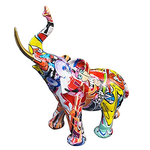 Graffiti Elephant Sculpture Animal Statues Art Figurines Home Decoration For Living Room Bedroom Book Shelf Tv Cabinet Desktop Decor Statue Figurine Table Centerpieces Ornaments (Elephant A, Small) #TOP5