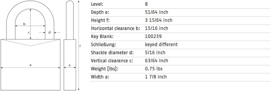 Technical drawing with dimensions of ABUS 83/45 padlock