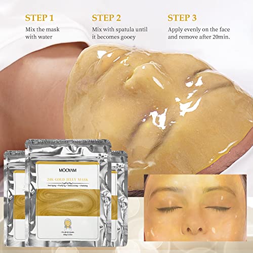 Tamoskiny 24K Gold Jelly Face Mask, Peel-Off Jelly Mask Powder For Skin Care, Hydrating & Brightening Hydrojelly Mask, Peel Off Hydro Jelly Facial Mask Diy Spa Skin Care Set - 24K Gold, 3.52Oz #TOP6