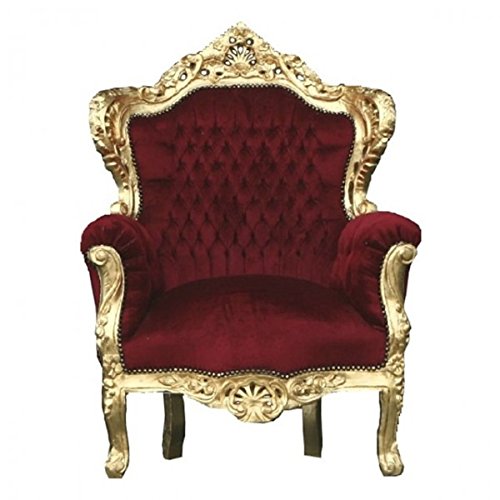 Casa Padrino Barock Sessel 'King' Bordeaux/Gold Thron Stuhl