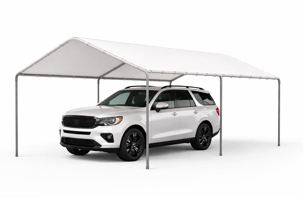 Carport Cover 12' x 20' Cut Size, 11'6" x 19'6" Finish Size Replacement Heavy Duty Canopy Tarp Tent White or Silver, Only Cover (White 12x20)