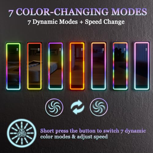 Image of Koonmi Full Length Mirror with LED Lights, 60 inchx16 inch Lighted Mirror with Remote Control, RGB Color Changing Lights, 7 Dynamic Modes, Dimmable Brightness