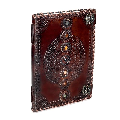 Livre d'or en cuir vintage avec 7 pierres, l'idée cadeau idéale pour artistes et écrivains