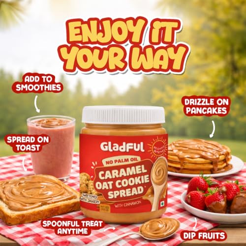 Image of Gladful Caramel Oat Cookie Spread | 300g | No Palm Oil | No Refined Sugar | Smooth & Creamy | Clean Ingredients