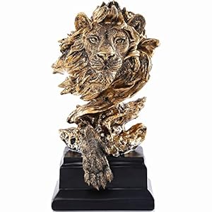 H&W Lion Statue,Gold Sculptures,Sandstone Resin Lion Figurines for Men,Abstract Art Statue Ornaments for Home Office Living Room Bookshelf Table Desktop Housewarming D¨¦cor
