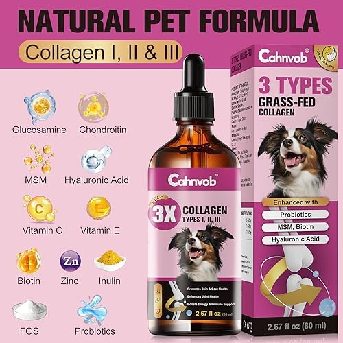 Collagène Liquide Premium pour Chiens et Chats - Hydrolysé d'Élevage au Pâturage - Support Nutritionnel Naturel pour Articulations, Hanches, Peau et Poils