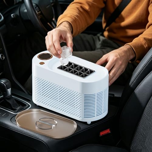 Comptoir portable Mini Créateur de glace, 12v DC Conception de comptoir compacte, fenêtre de vue, simple libération de glace pour la cuisine maison Parties de bureau Rv Voyage (Blue_02)