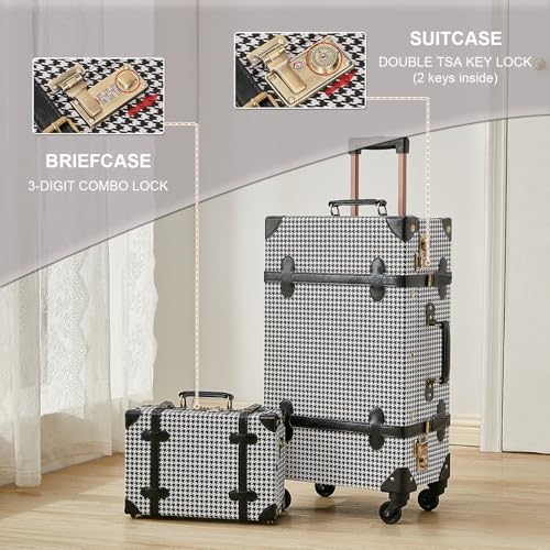 Image of UNIWALKER Vintage Suitcase Set, 3 Piece Retro Spinner Trunk, TSA-Approved Travel Luggage with Cosmetic Train Case for Women, Grid, 26 inch+20 inch+12 inch