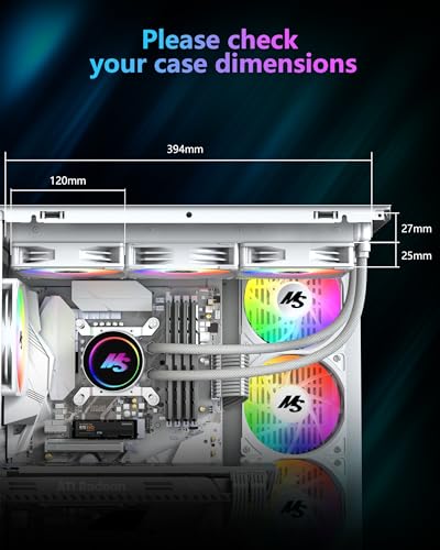 Image of Minorsonic CPU Cooler 360mm Aio, Liquid Cooler CPU Low-Noise AMD AM5 /AM4, Refrigeracion Liquida Water Cooling Systems, Intel LGA 1851 /1700 PC Water Cooler 3 x 120 mm PWM ARGB Fans White