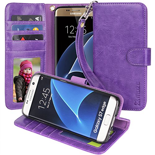 S7 Edge Case, Moze Galaxy S7 Edge Wallet Case [Stand Feature] PU Leather Flip Wallet Case Cover for Samsung Galaxy S7 Edge (purple)