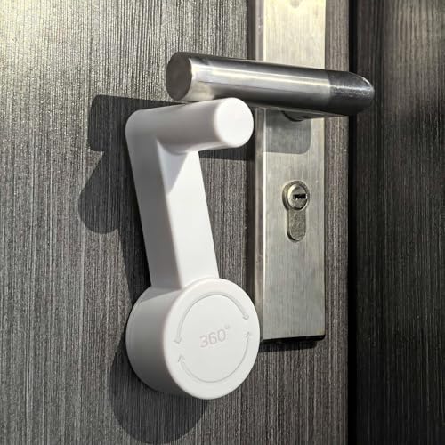 Sandiyago 2 Pieces Door Handle Lock, Door Jammer, Security Door Lock, White Door Lock Without Drilling, Bedroom Door Lock, Childproof Door Lever Lock, Child Proof and Pet Proof Door Locks