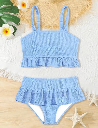 MIGU Girls Bathing Suits Size 8-10 Girls Bikini Blue Adjustable Straps with Ruffled Hem Girls Swimsuit 2 Piece Swimsuit for Girls Swimwear 9-10 - Image 5