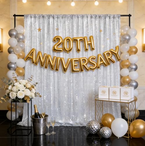 Image of Silver Sequin Backdrop Curtain Drapes 8ftx8ft Glitter Fabric Photo Backdrop | Twilight Sparkle Photo Backdrop Curtain for Wedding /Baby Shower /Pincess Happy Birthday /Graduations /New Years /Theme Party