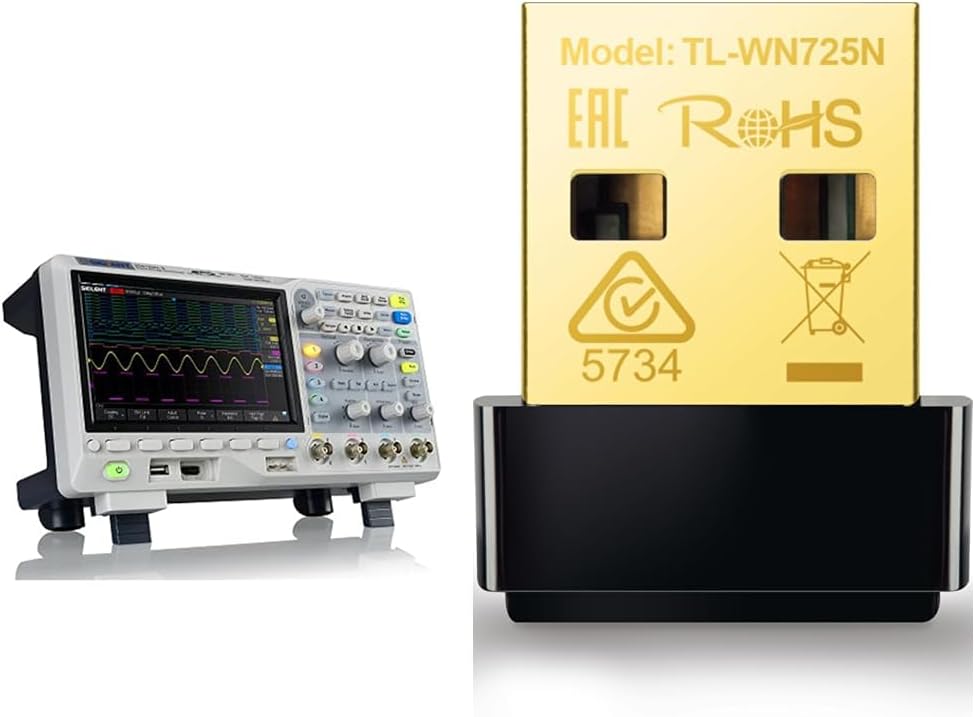Siglent SDS1104X-E 100Mhz digital oscilloscope 4 channels standard decoder & TP-Link USB WiFi Adapter for PC(TL-WN725N), N150 Wireless Network Adapter for Desktop