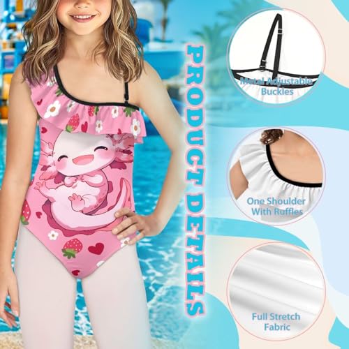 1-Shoulder Ruffle Swimsuit for for Kids Toddler Girls Youth Pretty Secure and Comfortable3