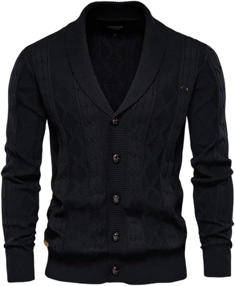 Men Business Argyle Cardigan Casual Single Breasted Solid Cardigans Winter Sweater Man