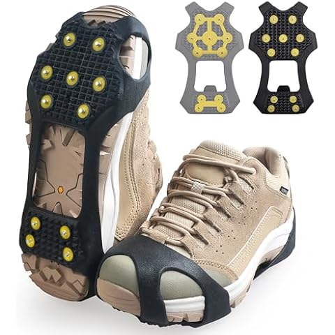 AGOOL Ice Cleats Snow Cleats for Shoes and Boots Traction Cleats for Snow and Ice Anti Slip Crampons 11 Studs Rubber Overshoe for Walking on Ice and Snow Cover