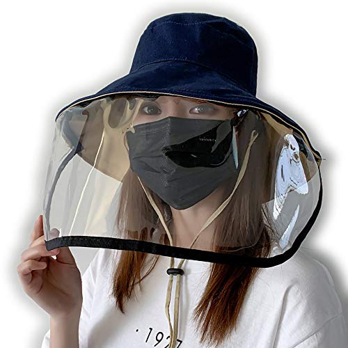 LonME UPF50+ - Gorra de lino y algodón antirayos UV para mujer, con cordón para la barbilla, unisex extraíble azul azul