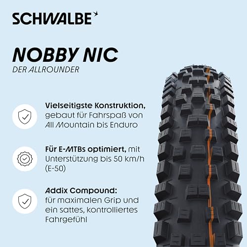 Foto von Schwalbe Nobby NIC MTB Fahrradreifen – 26“, 27“, 29“ Zoll – Addix Gummimischung – ideal für Mountainbike, Trail und Enduro – Schwalbe Reifen MTB