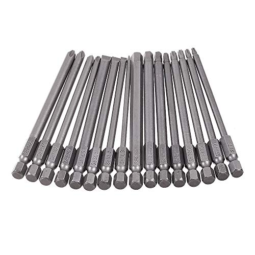 Rocaris 16 Pack 1/4 Inch Hex Shank Long Magnetic Screwdriver Bits Set 4 in Power Tools(Slotted+Cross+Hex+Plum blossom）