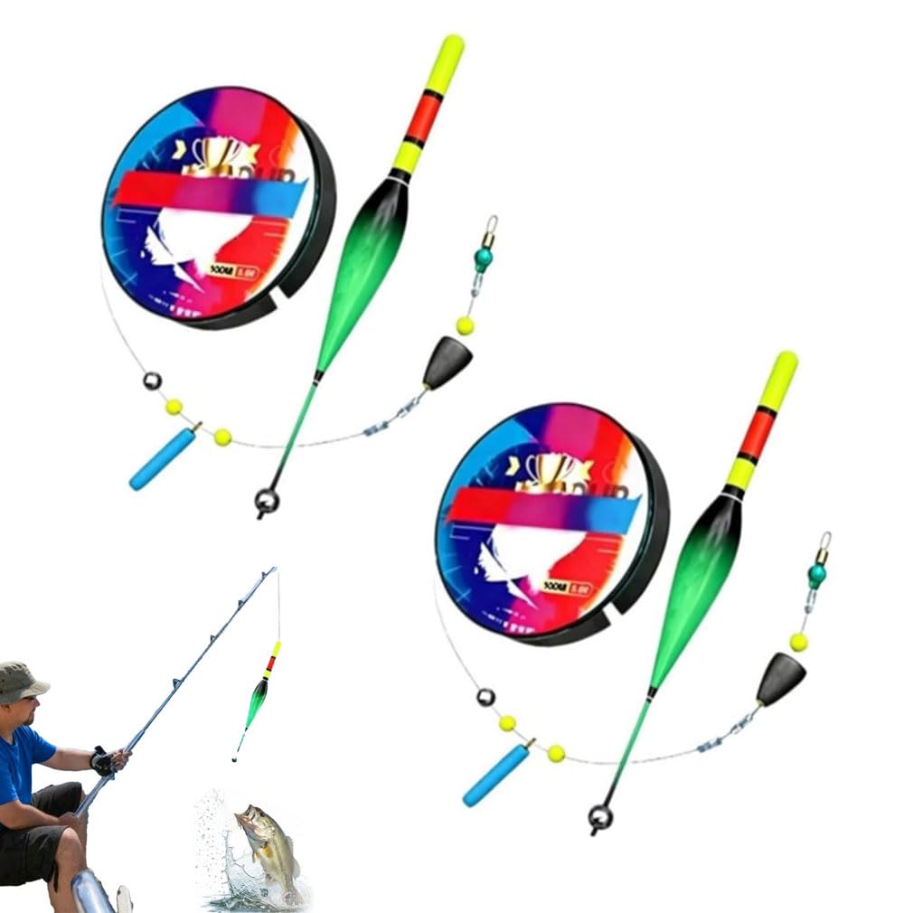 Ensemble de Ligne de pêche Automatique à Recherche de Fond, 100m Pre-Tied Automatic Bobber Fishing Line Set, Flotteur de pêche Ultra-Sensible à Changement de Couleur avec Alerte de Touche