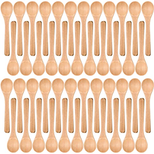 60 Pcs Small Wooden Spoons Mini Wood Spoon Wood Honey Teaspoon Cooking Condiments Soup Spoons For Jars Spice Coffee Tea Candy Sugar Bath Salt Kitchen Seasoning Oil (Light Brown) #TOP20