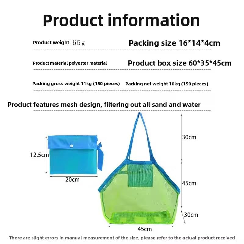 2pcs Portable Mesh Bag Bath Toy Storage Bag Large Beach Towel Bag Women's Cosmetics and Makeup Bag (Blue)2