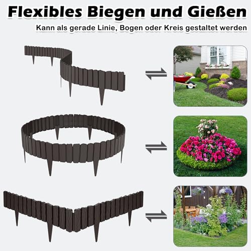 Aufun 2,3m Holzoptik Beeteinfassung zuschneidbar Beetumrandung Rasenkante Palisadenzaun Holzzaun klein Beetbegrenzung Palisaden Deko Gartenpalisade Beetzaun (Braun)