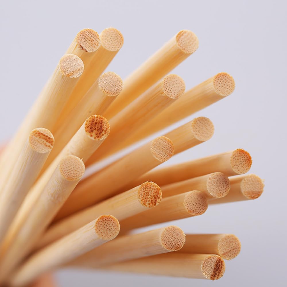 60 pezzi di bastoncini di bambù naturale, legnetti rotondi con foro, bastoncini di legno per fai da te, bastoncini tondi in legno massiccio per artigianato, legno per costruzioni in legno per