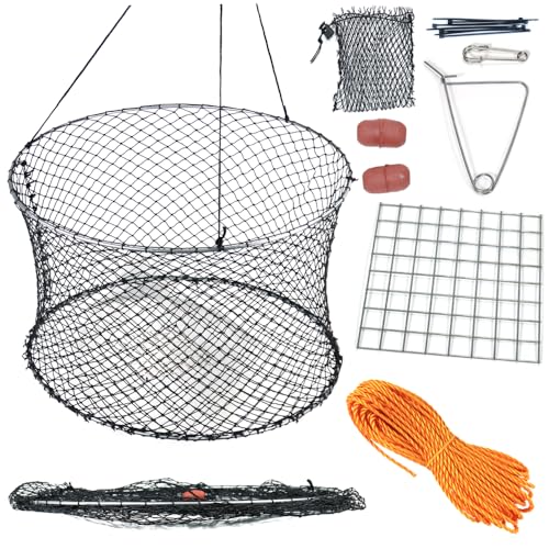 Drasry Crab Ring Trap Two Ring Crab Kit with Harness and Bait Clip Fishing Crabbing Net for Board Kayak Dock and Pier Net 24 * 24 * 13.78 in 1PCS