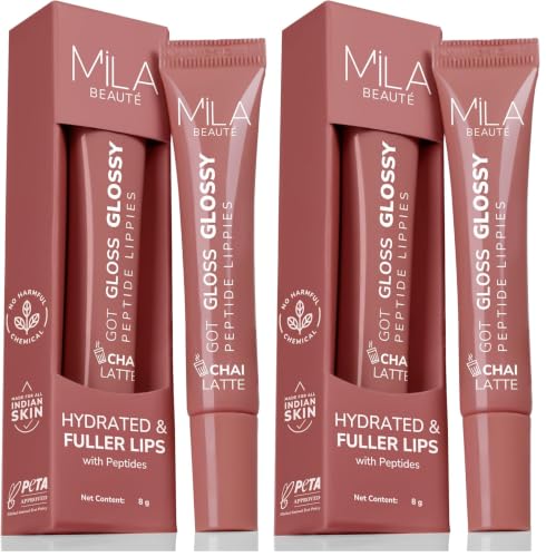 Image of Mila Beaute Peptide Lip Gloss Balm I With SPF & Hyaluronic Acid I Plump & Fuller Lips I Hydrating & Shiny Lip Balm Non Sticky I Highly Pigmented I Soft & Nourished Lips - Chai Latte (Pack of 2)