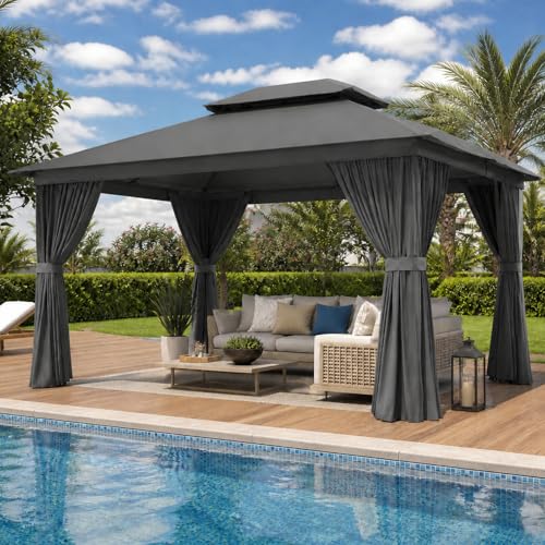 Aoxun 12'x10' Outdoor Gazebo, 50mm Heavy-Duty Steel Frame Double Roof