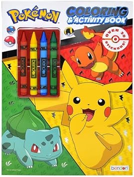 Pokemon Coloring & Activity Book with 4 Crayons | Included Over 30 Stickers, Games, Puzzles, Pokemon Cards & More | Pokemon Characters Coloring Book Gifts for Kids of All Ages, Boys & Girls