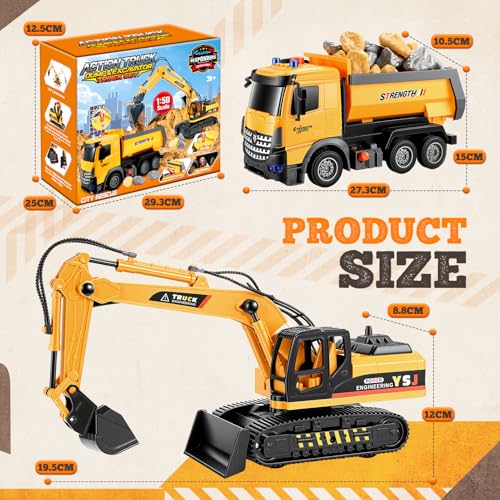 EUCOCO Kinderspielzeug ab 3 4 5 6 7 8 Jahre, LKW Autotransporter Bagger Spielzeug ab 3-8 Jahre Junge Mädchen Geschenk Junge 3-8 Jahre Baustellenfahrzeuge Kinder Geburtstagsgeschenk Junge 3-8 Jahre