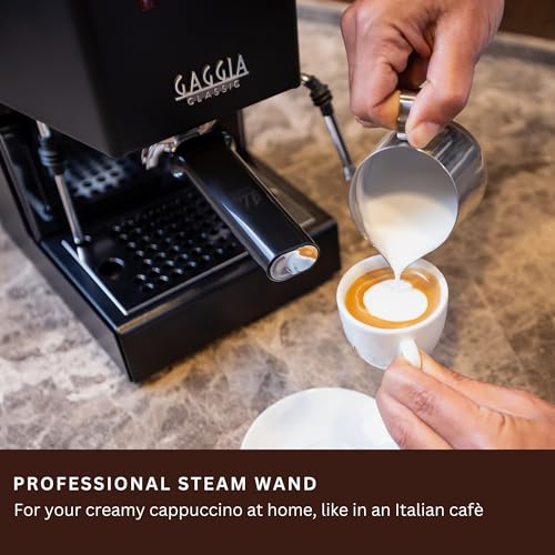 Image of Gaggia Classic E24 | Brass Boiler & Brew Group | Made in Italy | Pro Steam Wand | 58mm SS Portafilter | Manual Pump Espresso Machine | Americano, Latte and Cappuccino Coffee Maker | Thunder Black