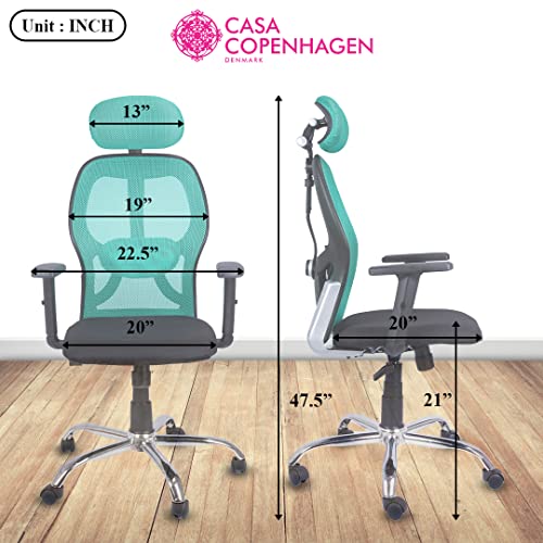 Casa Copenhagen Executive Chair With Adjustable Lumbar Support, High-Back Mesh Computer Chair - Headrest, Soft Sponge Cushion & Tilt Function, Swivel Desk Task Chair For Work Or Home - Teal #TOP5