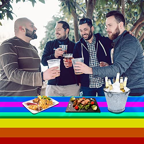 Shangxing 3 Packs Disposable Rainbow Tablecloth-108 X 54 Inches Rectangular Pride Rainbow Table Cloth Decoration - Rainbow Theme Plastic Waterproof Tablecover For Birthday Parties, Gay Pride. #TOP4