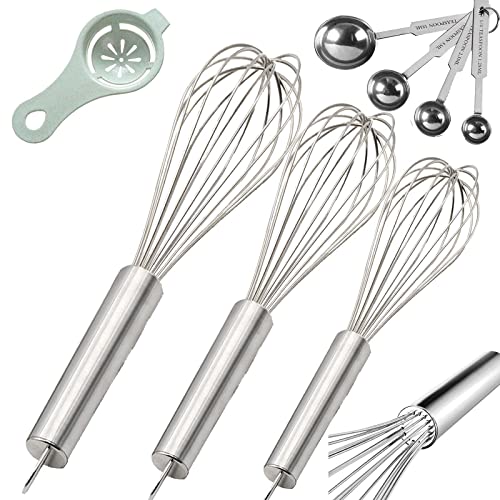 Stainless Steel Whisk, Whisk Set With Measuring Spoon And 8"+10"+12" Wire Whisk For Cooking Blending, Beating, Stirring, Baking (5 Pack Silver) #TOP2