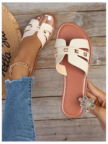 GORGLITTER Women's Embossed Metal Dressy Summer Flats Trendy 2025 Open Toe Cut Out Vacation Slide Sandals2